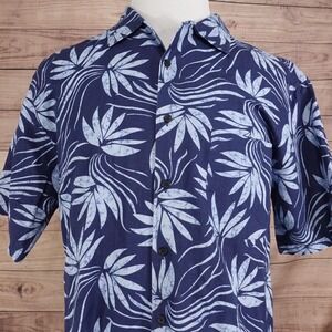 Daniel Cremieux Hawaiian Shirt Mens Large Blue Floral Button Up Linen Blend